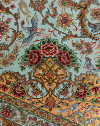 Persian Isfahan Rug | 8' 2" X 12' 2" |Wool & Silk | Extremely Fine | Light Blue & Peach Colours |Floral Medallion Design | Urban Production