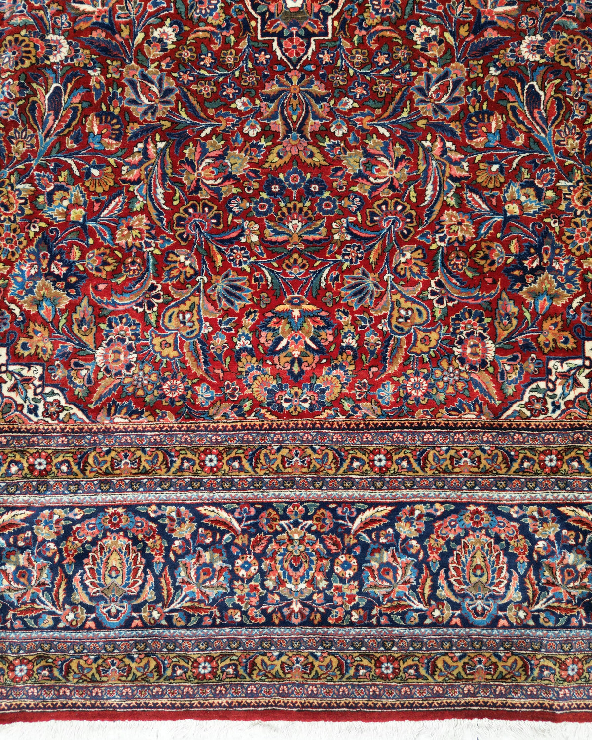 Antique Persian Kashan Rug Circa 1930 | 10' 1" X 16' 2" | Floral Design | Red & Navy Blue Colours | Finely Woven | Urban Production