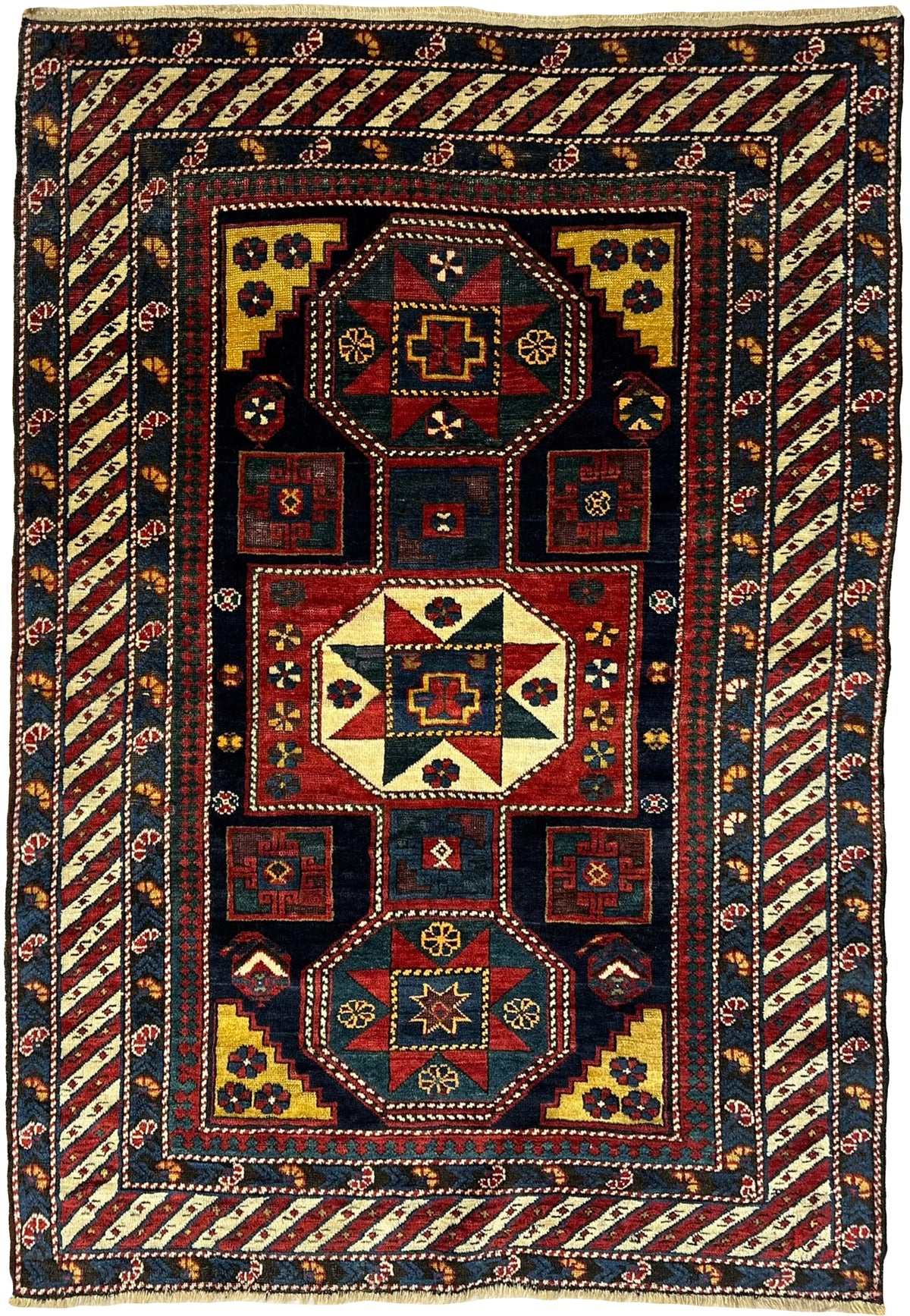 Antique Caucasian Baku-Khila Rug Circa 1900 | 3' 7" X 5' 5" | Multicolour | Geometric Design | Tribal Production