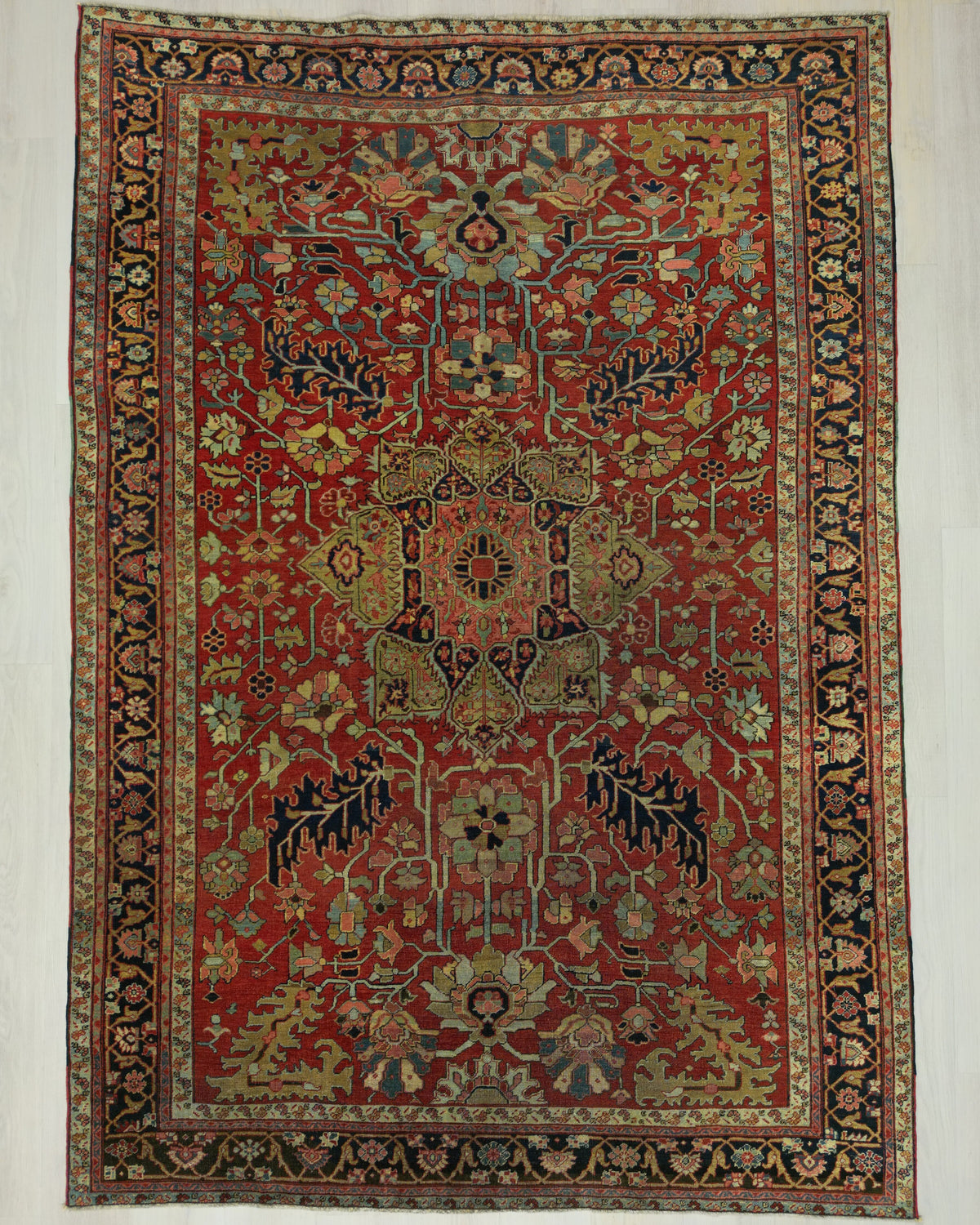 Antique Persian Heriz Rug Circa 1890 | 7' 8" X 10' 11" | Red Colour | Medallion Design | Tribal Production