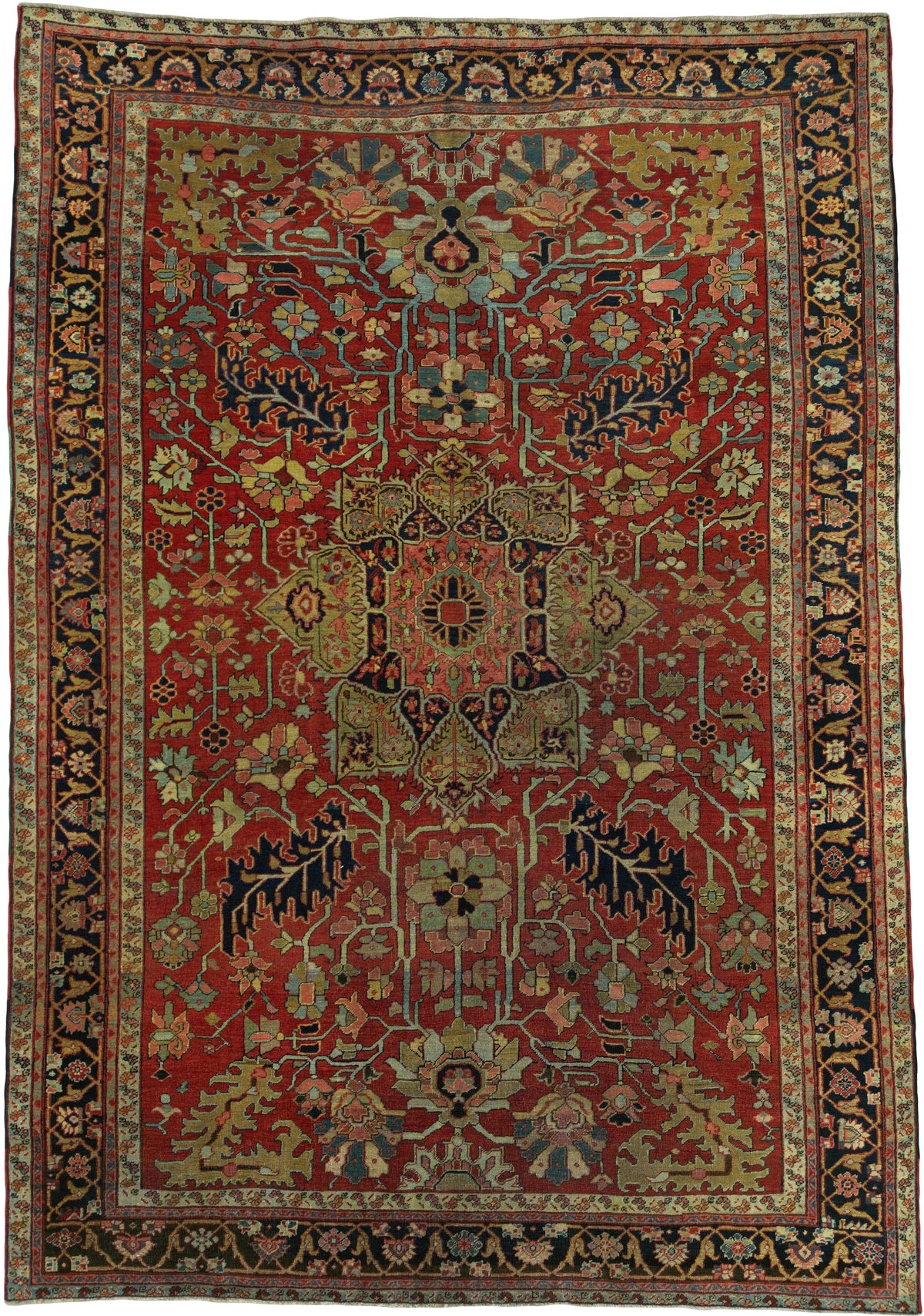 Antique Persian Serapi Heriz Rug Circa 1890 | 7' 8" X 10' 11" | Red Colour | Medallion Design | Tribal Production