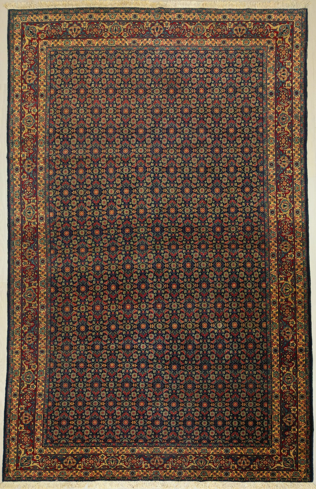 Antique Persian Tabriz Rug Circa 1930 | 7' 5" X 11' 6" | Midnight Blue & Red Colours | Herati Design | Urban Production