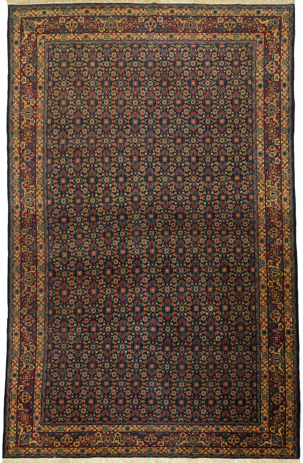 Antique Persian Tabriz Rug Circa 1930 | 7' 5" X 11' 6" | Midnight Blue & Red Colours | Herati Design | Urban Production