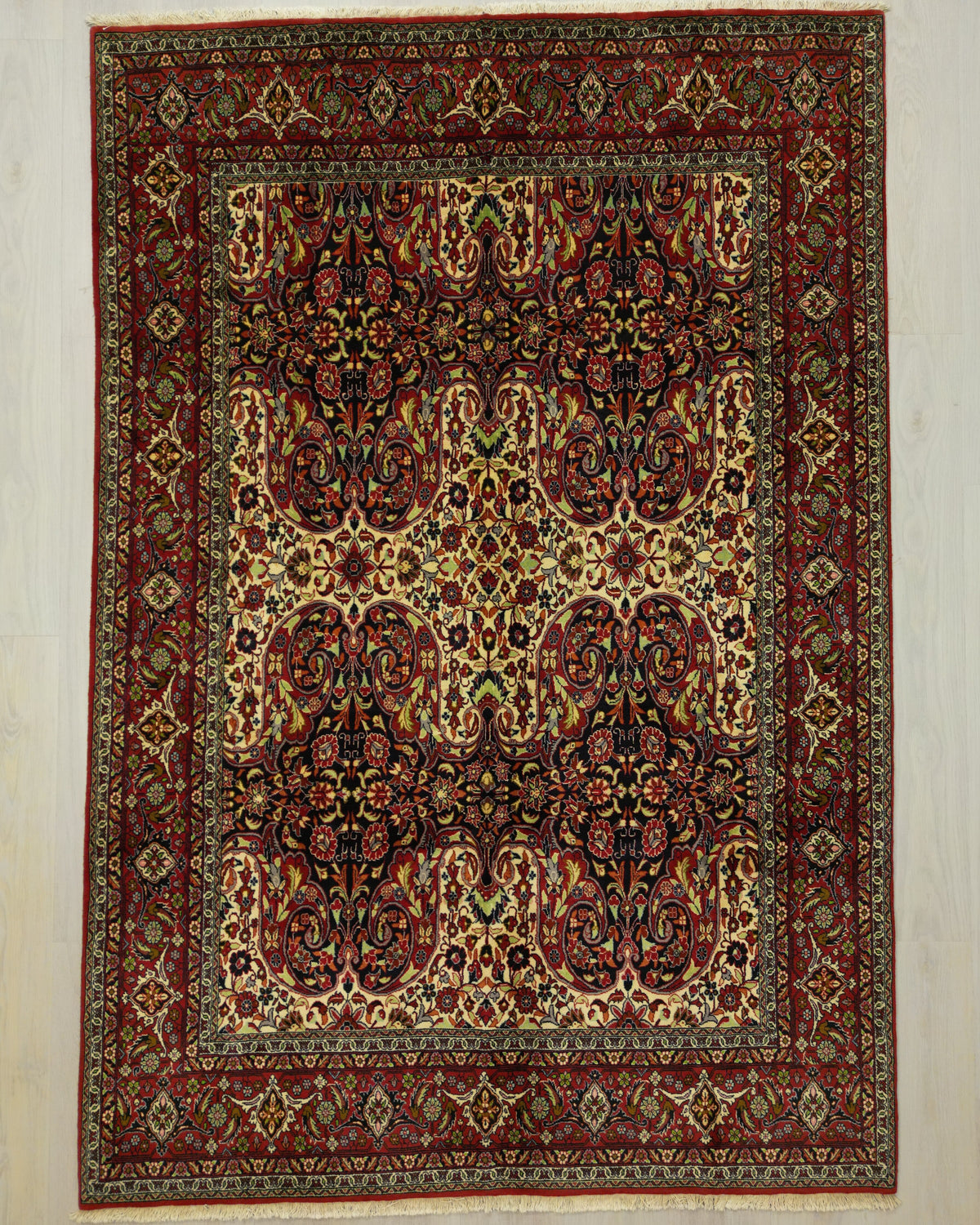 Persian Bijar Rug | 6' 6" X 9' 7" | Red & White Colours | Allover Design | Urban Production