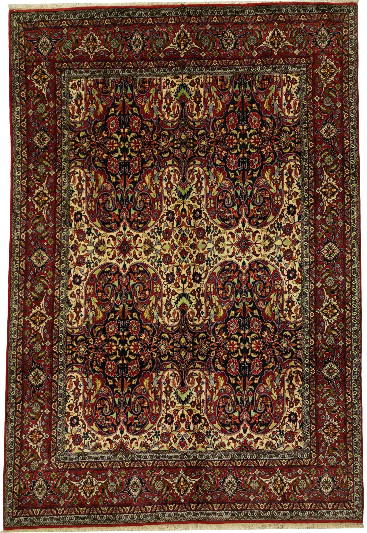 Persian Bijar Rug | 6' 6" X 9' 7" | Red & White Colours | Allover Design | Urban Production