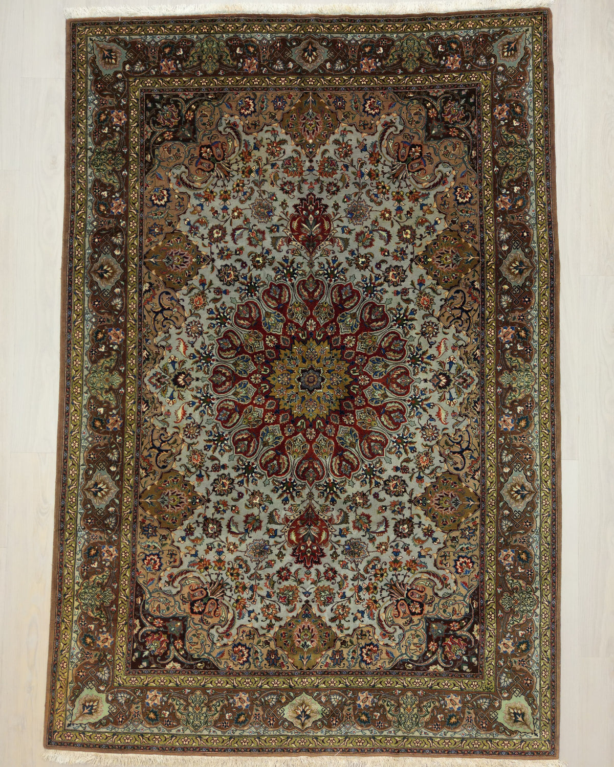 Persian Tabriz Rug | 6' 7" X 9' 7" | Light Blue Colour | Floral Medallion Design | Urban Production