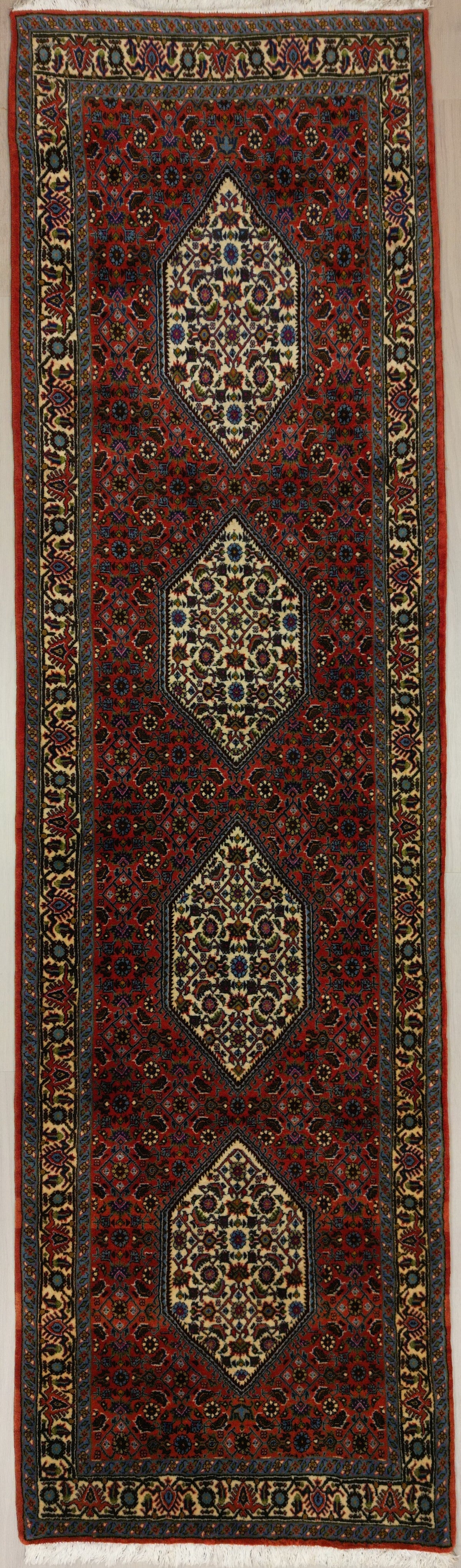 Persian Bijar Rug | 2' 9" X 9' 7" | Red & White Colours | Geometric Design | Urban Production