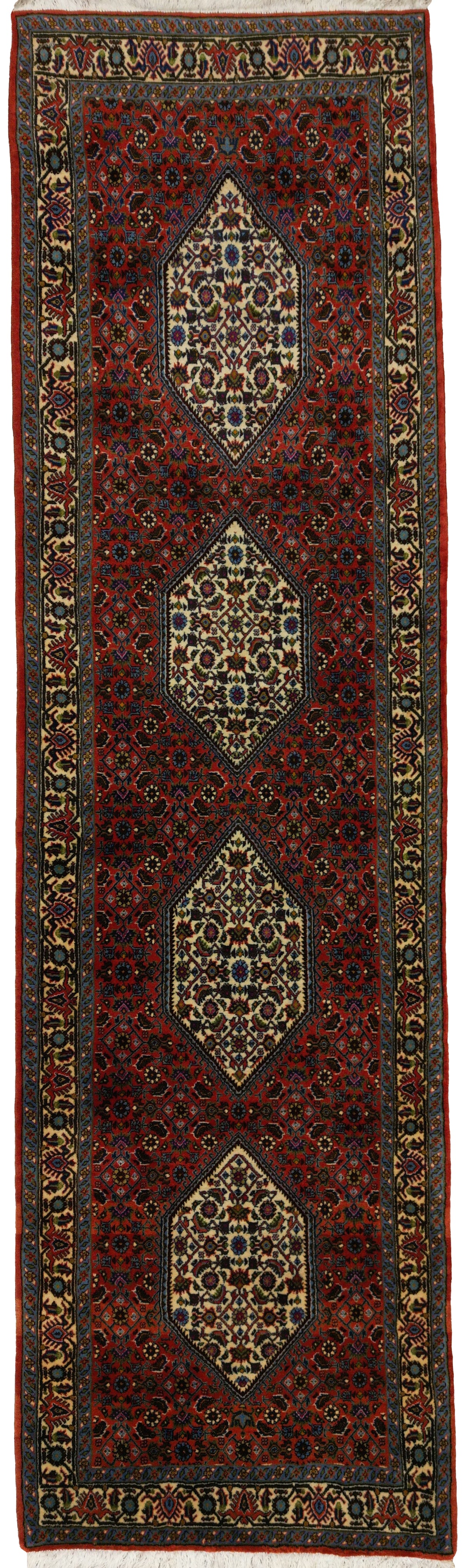 Persian Bijar Rug | 2' 9" X 9' 7" | Red & White Colours | Geometric Design | Urban Production