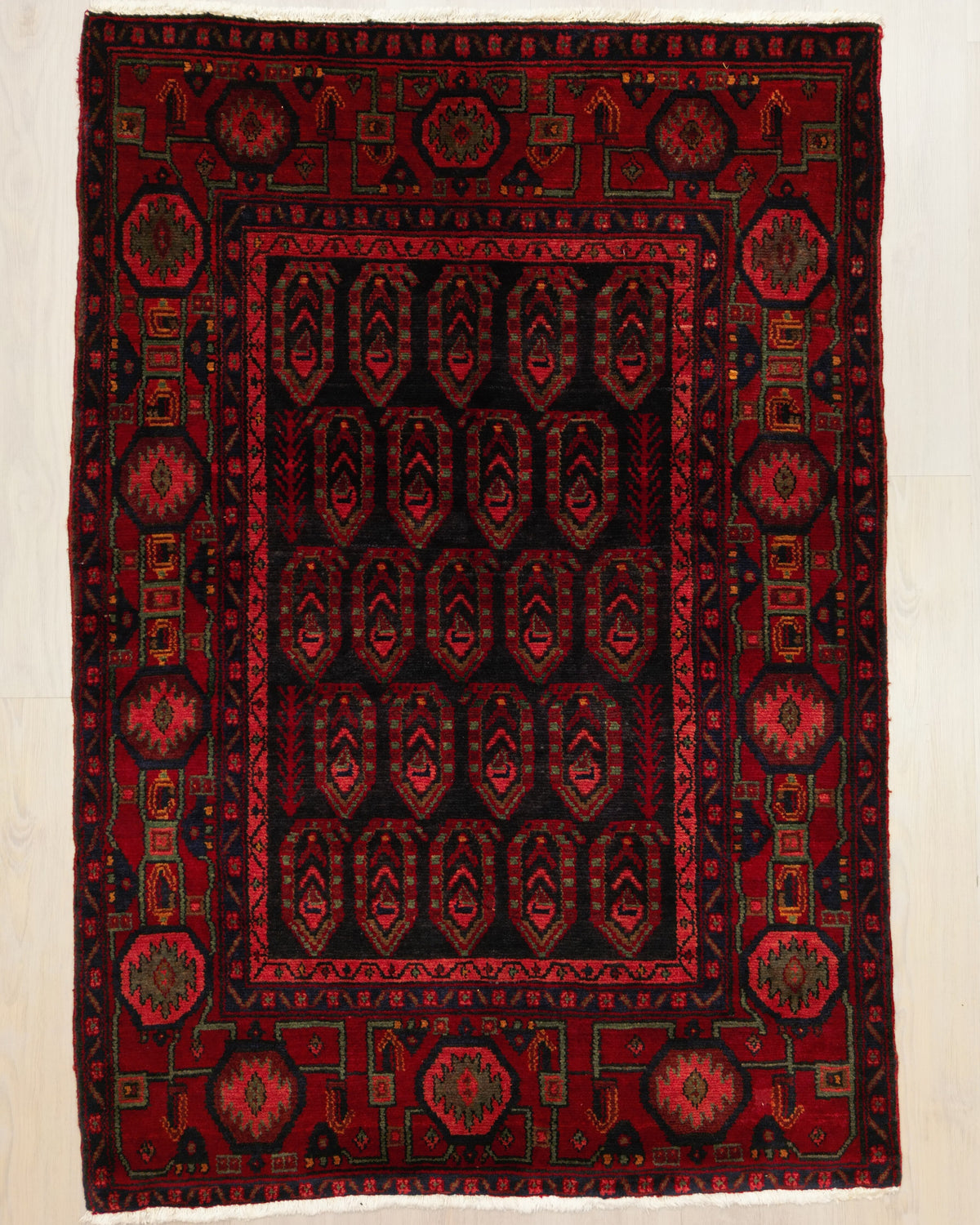 Persian Hamadan Rug | 4' 6" X 6' 6" | Midnight Blue & Red Colours | Allover Paisley Design | Tribal Production