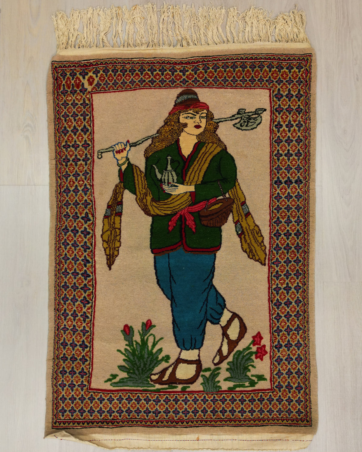 Persian Kumbad Carpet-Kilim Rug | 3' 5" X 4' 9" | Multicolour | Pictorial Design | Urban Production