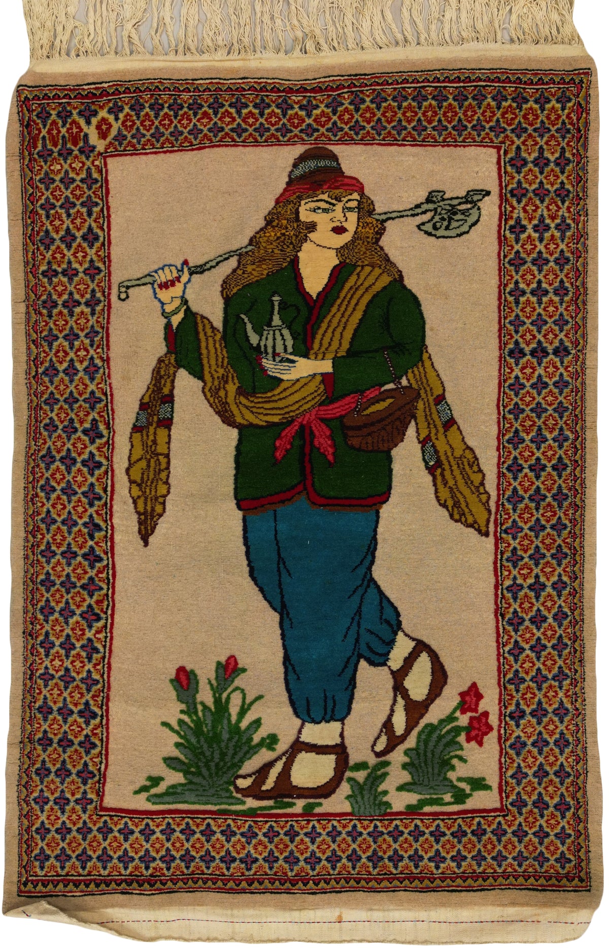 Persian Kumbad Carpet-Kilim Rug | 3' 5" X 4' 9" | Multicolour | Pictorial Design | Urban Production