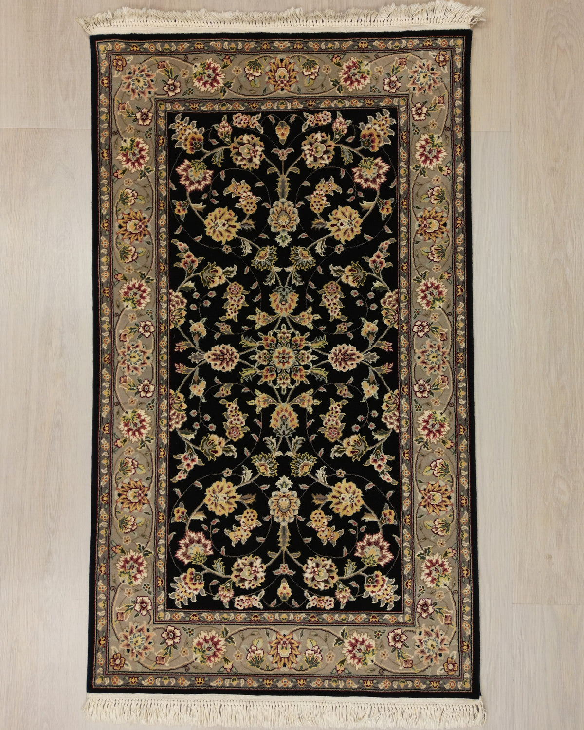 Sino-Persian Rug | 3' 0" X 5' 1" | Black & Grey Colours | Allover Floral Design | Urban Production