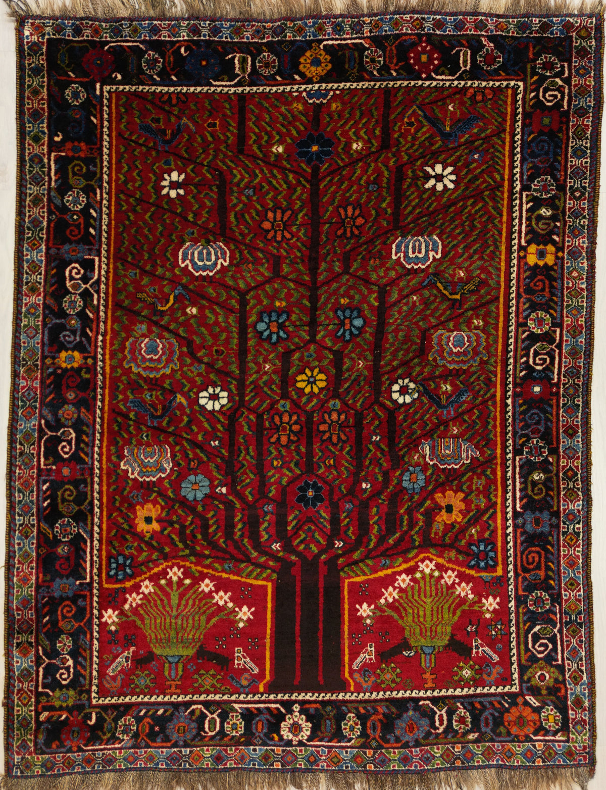 Antique Persian Neyriz Rug Circa 1920 | 5' 3" X 6' 9" | Multicolour | Tree of Life Design | Tribal Production