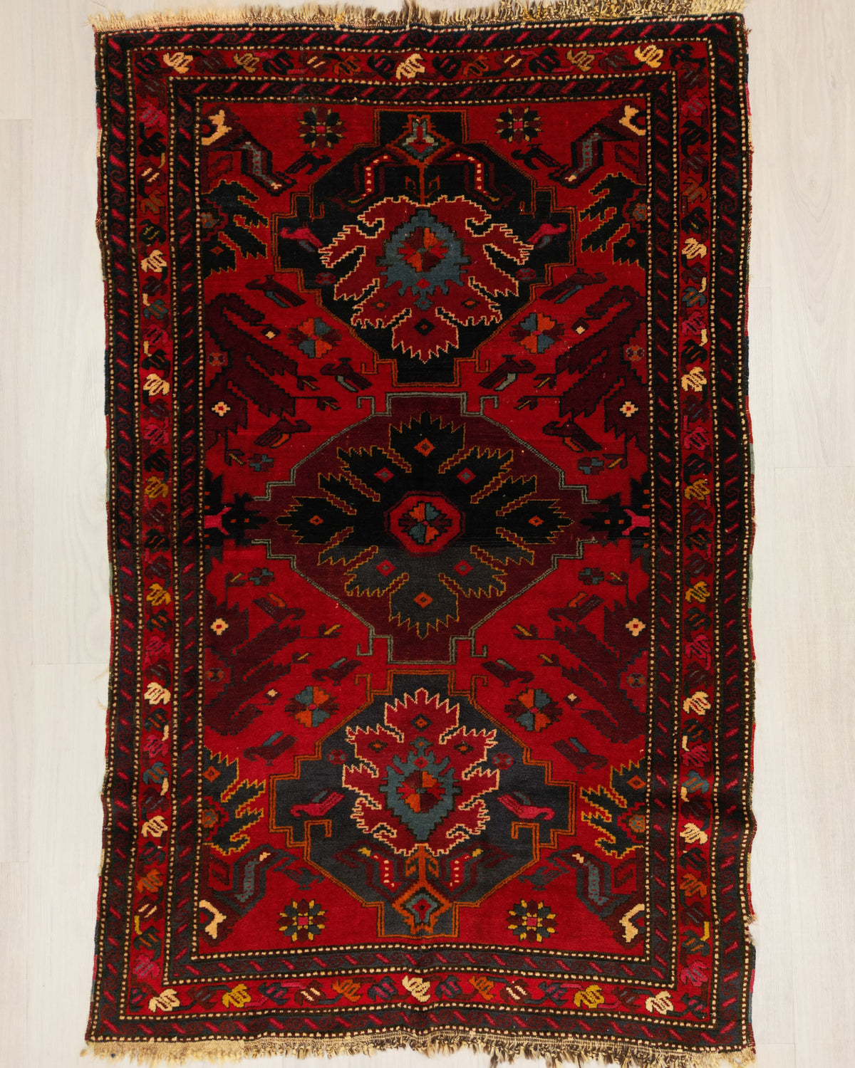Vintage Caucasian Daghestan Rug Circa 1940 | 4' 4" X 6' 8" | Red Colour | Geometric Design | Tribal Production