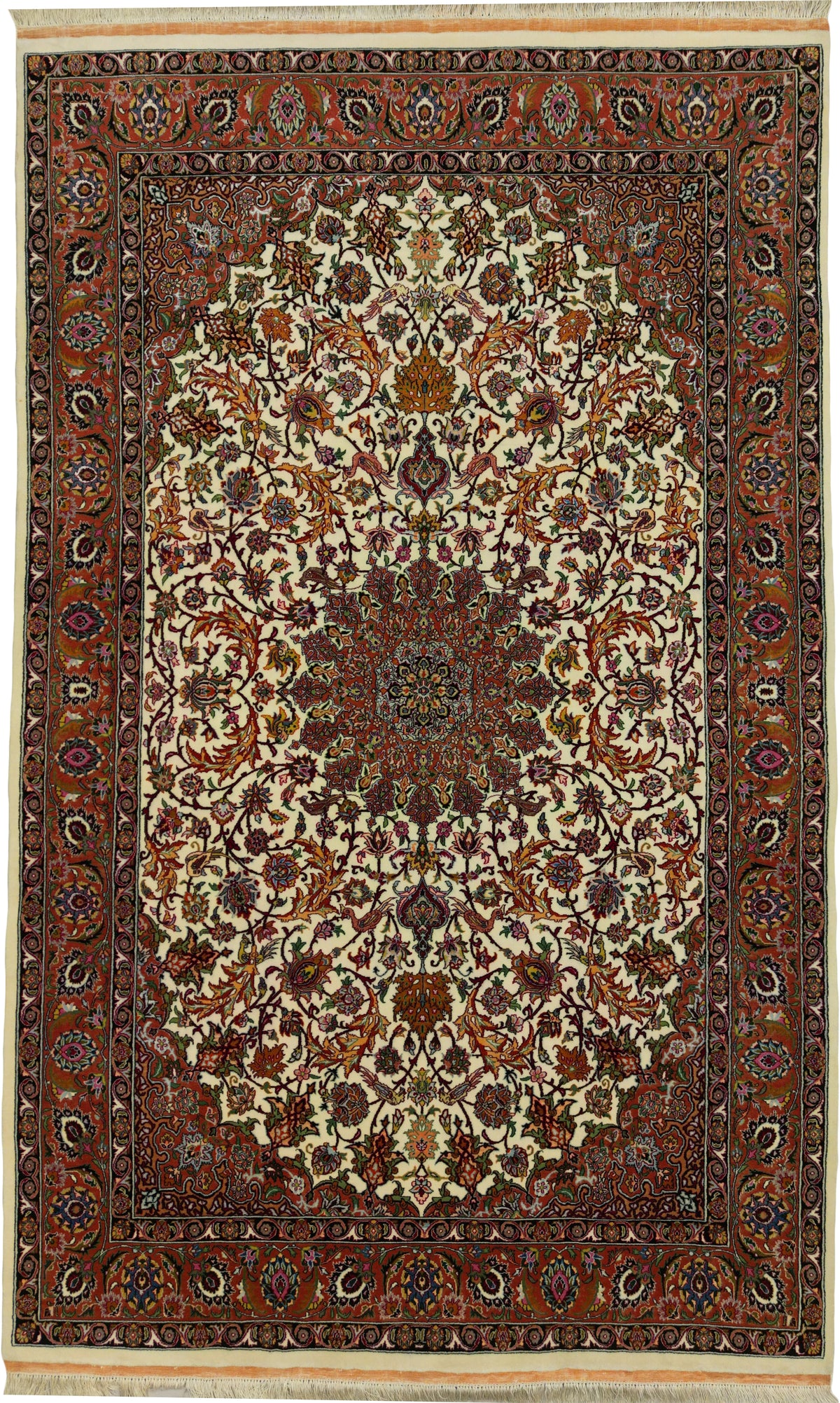 Persian Mashhad Rug | 4' 1" X 6' 7" | Light Colours | Floral Medallion Design | Extremely Fine | Urban Production