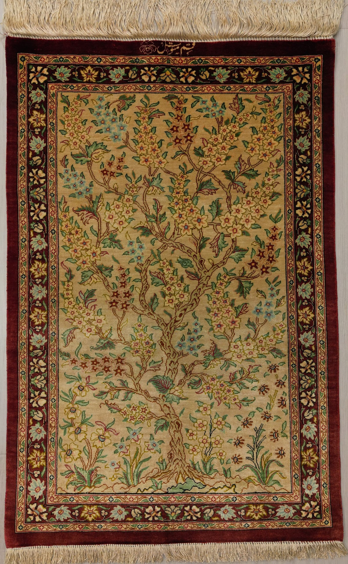 Persian Qom Rug | 1' 11" X 2' 10" | Cream Colour | Pure Silk | Urban Production