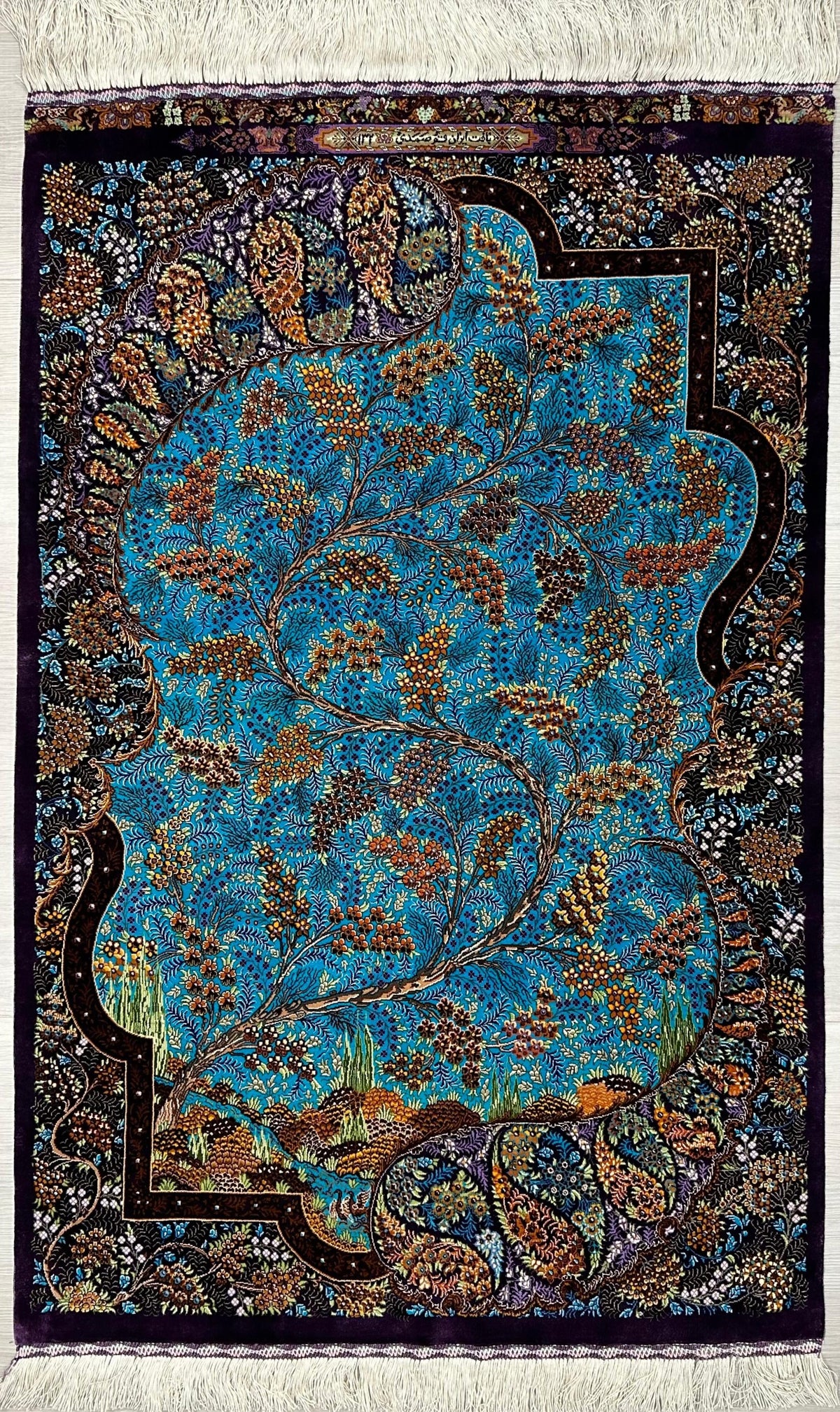 Persian Qom Samadi Rug | 2' 8" X 4' 2" | Blue Colour | Pure Silk | Extremely Fine | Urban Production