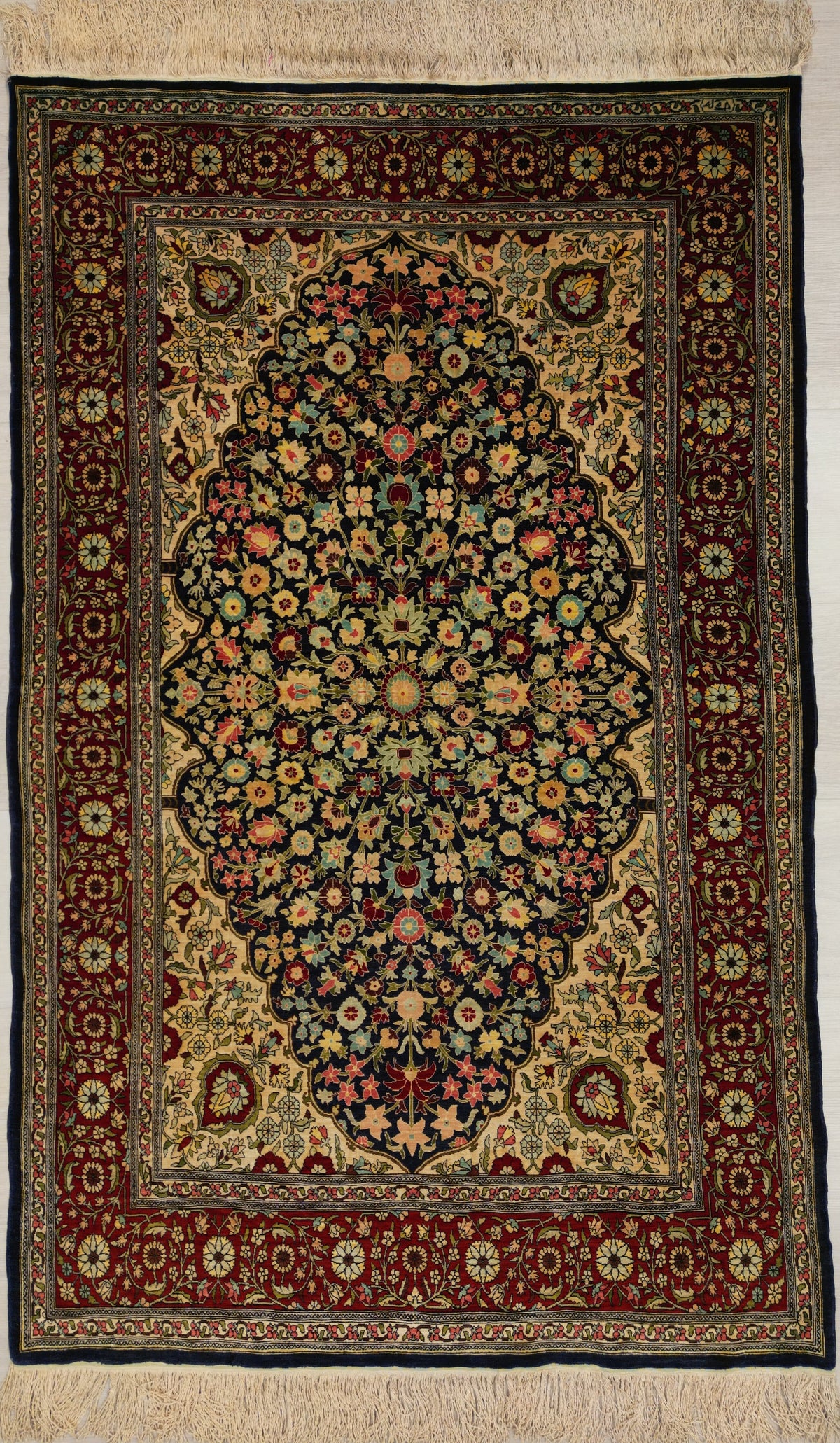 Turkish Hereke Rug | 3' 5" X 5' 4" | Midnight Blue Colour | Pure Silk | Extremely Fine | Urban Production