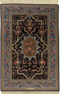 Persian Isfahan Rug | 4' 3" X 6' 2" | Midnight Blue Colour | Floral Medallion Design | Urban Production