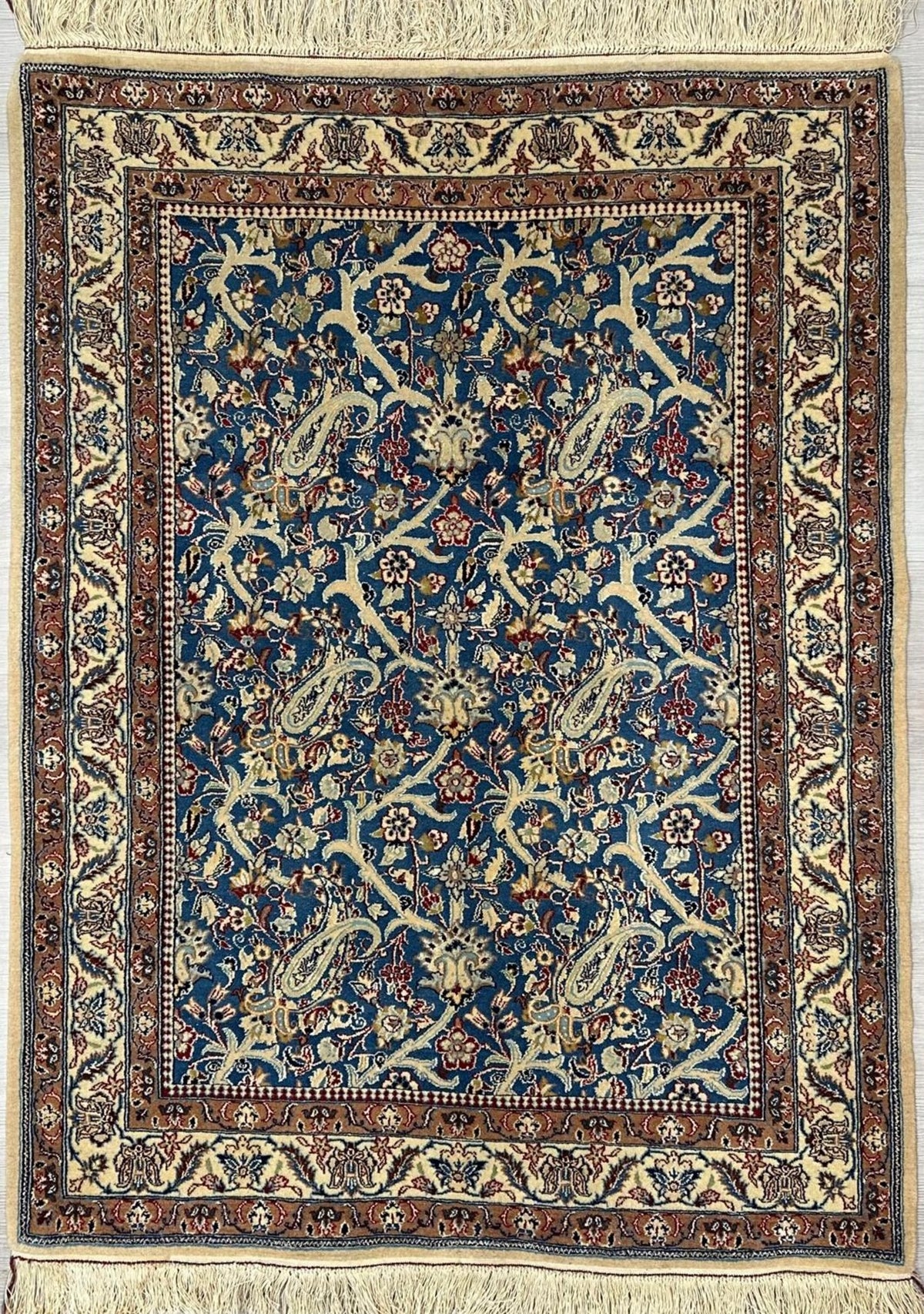 Vintage Persian Nain Rug Circa 1970 | 2' 8" X 3' 7" | Blue & Beige Colours | Urban Production