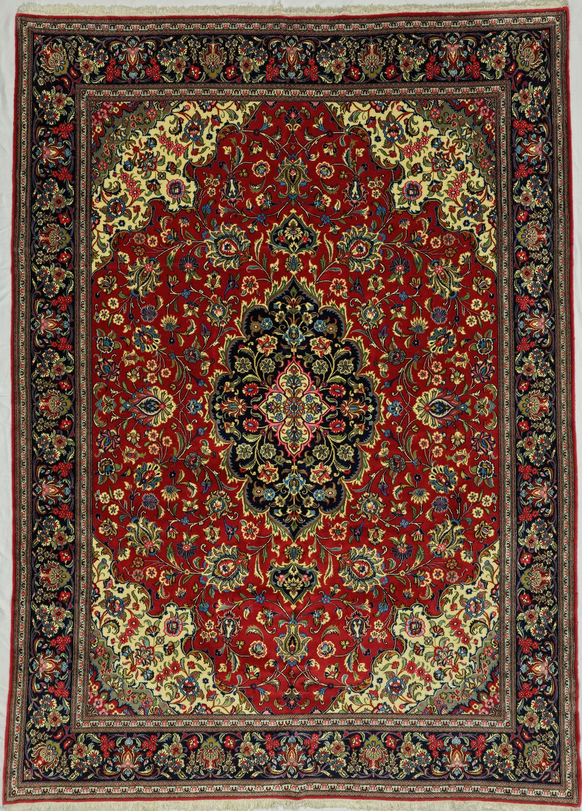 Persian Qom Rug | 8' 0" X 11' 2" | Red & Black Colours | Finely Woven | Urban Production
