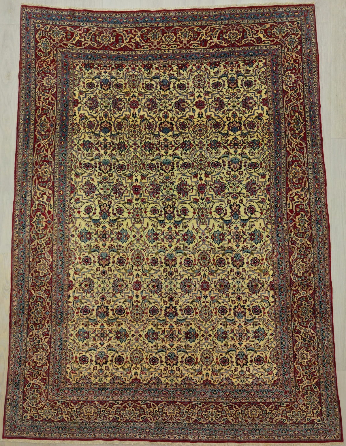 Vintage Persian Nain Tudeshk Rug Circa 1950 | 6' 9" X 9' 3" | Midnight Blue & Red Colours | Urban Production