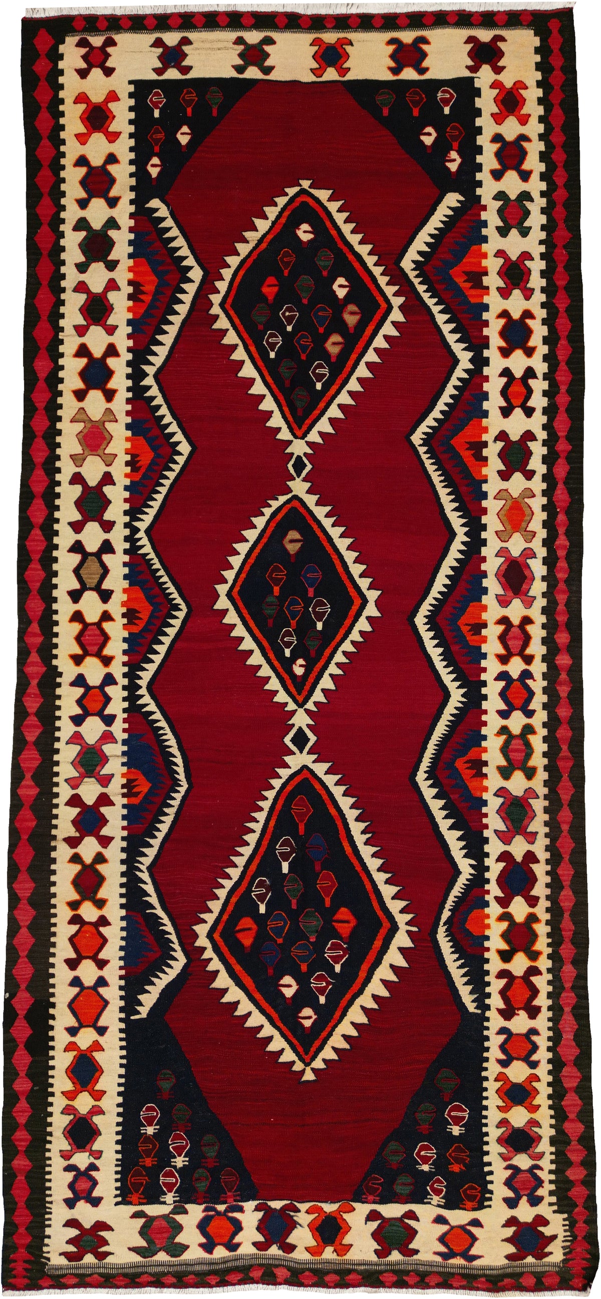 Persian Kilim | 4' 11" X 10' 6" | Red Colour | Geometric Design | Tribal Production