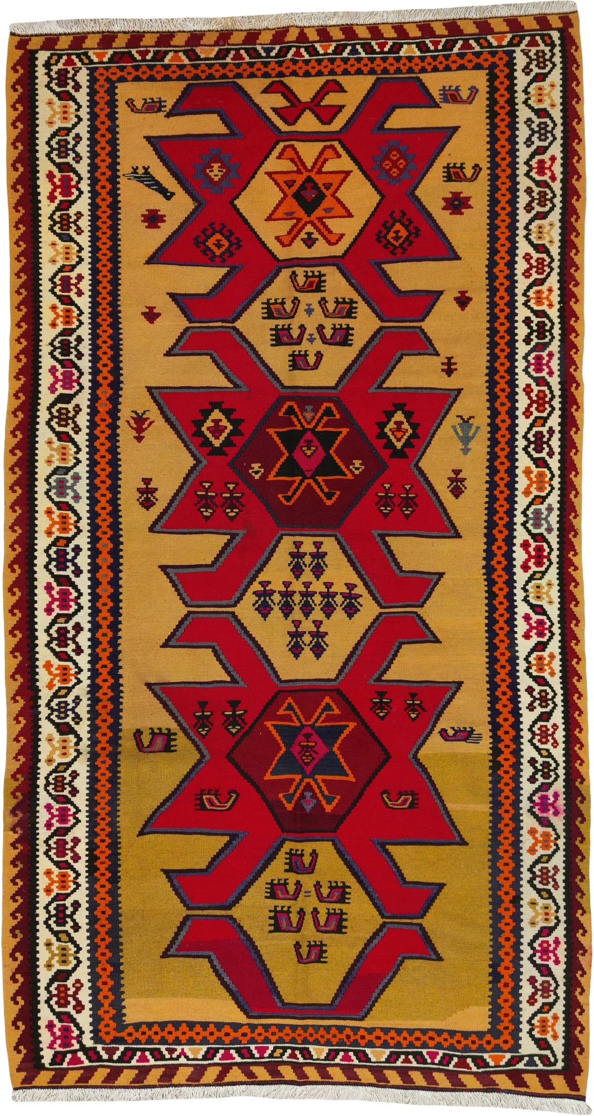 Persian Kilim | 5' 7" X 10' 4" | Red & Yellow Colours | Geometric Design | Tribal Production