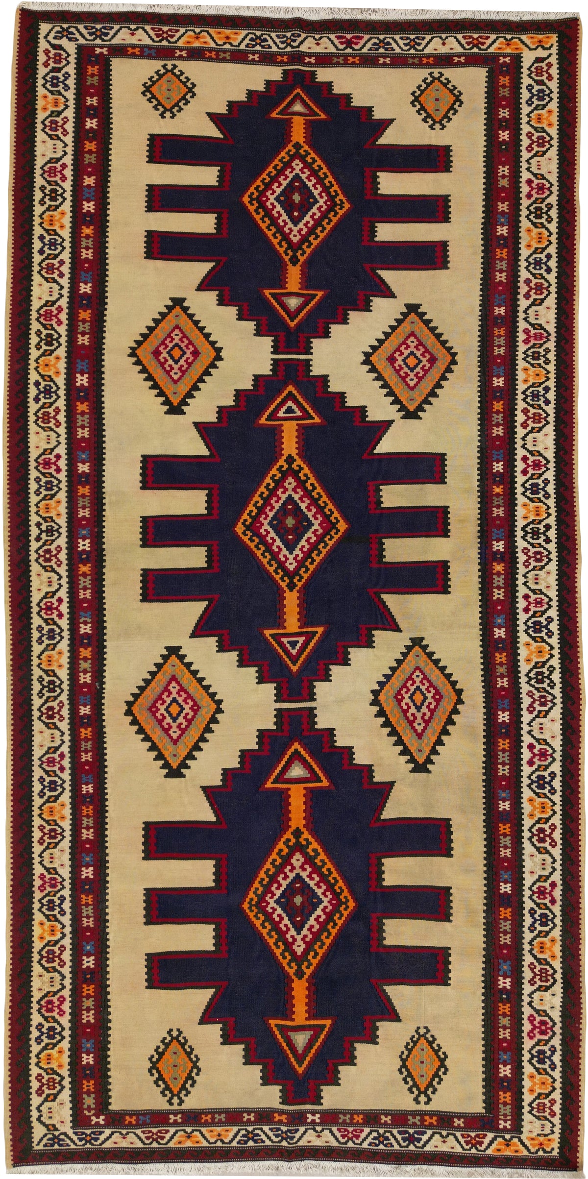 Persian Kilim | 5' 3" X 10' 2" | Blue & Beige Colours | Geometric Design | Tribal Production