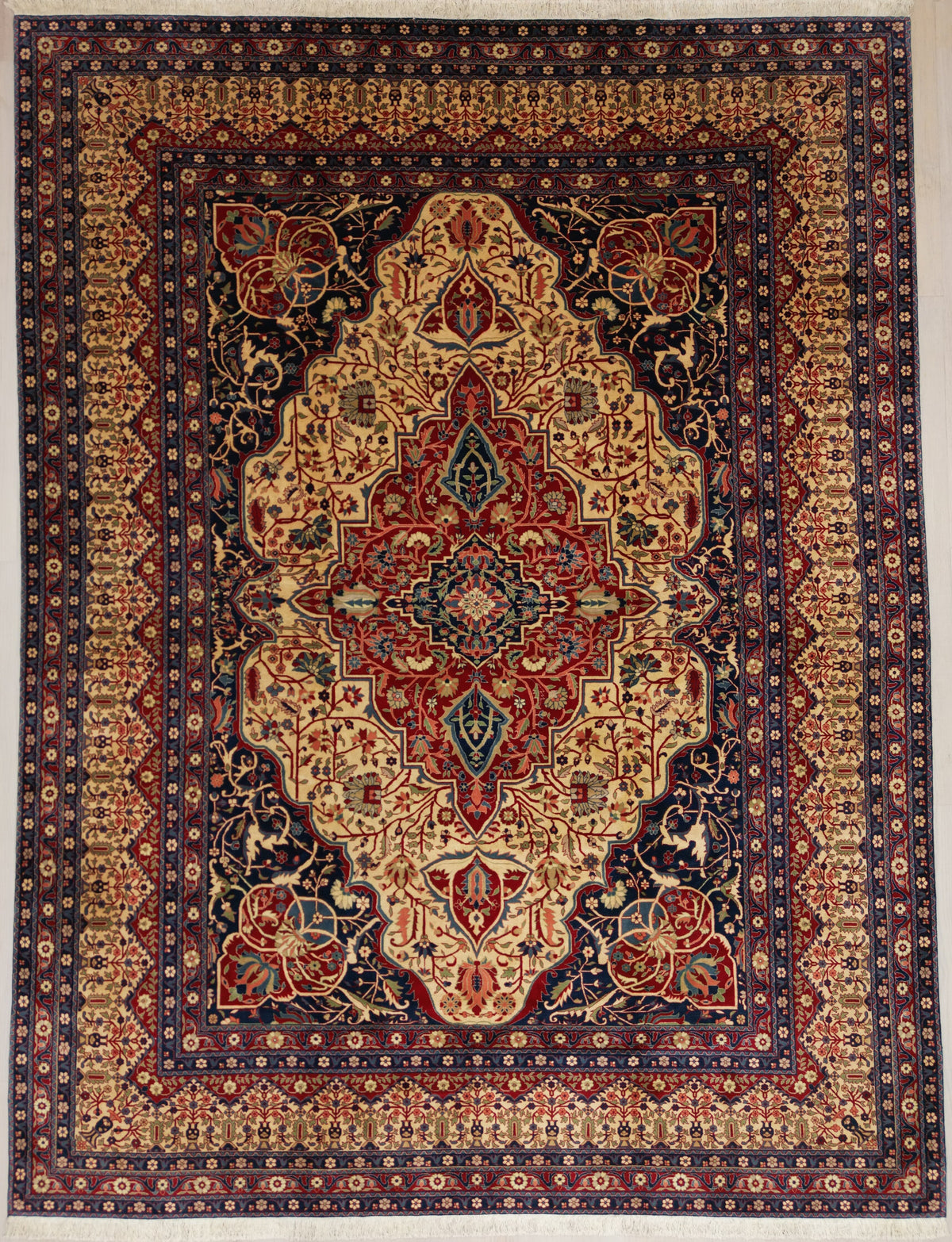 Tabriz Hadji Jalili Design Rug | 8' 9" X 11' 6" | Beige & Red Colours | Floral Design | Urban Production
