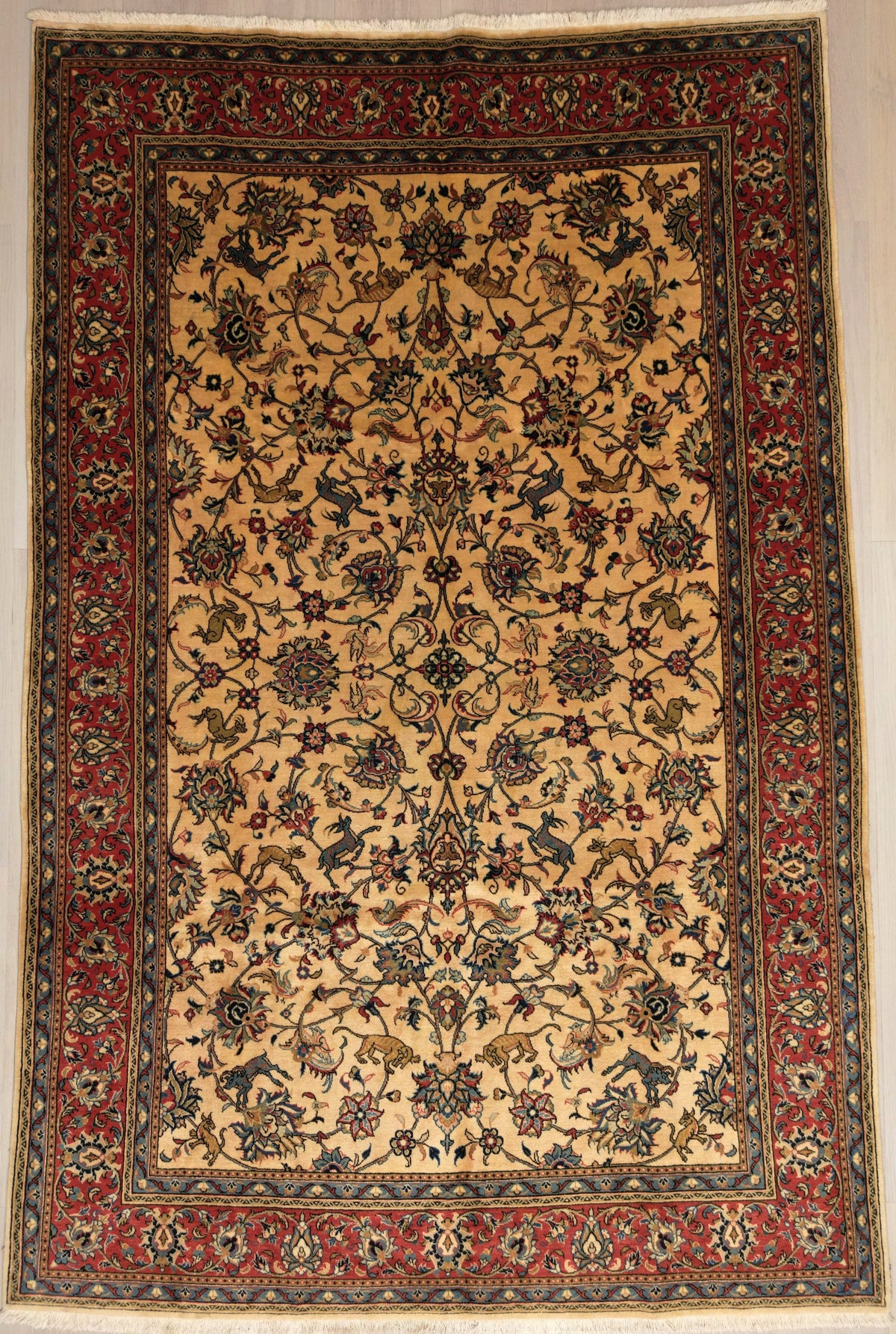 Persian Sarouk Rug | 6' 5" X 9' 8" | Floral All-over Design | Beige & Red Colours | Urban Production