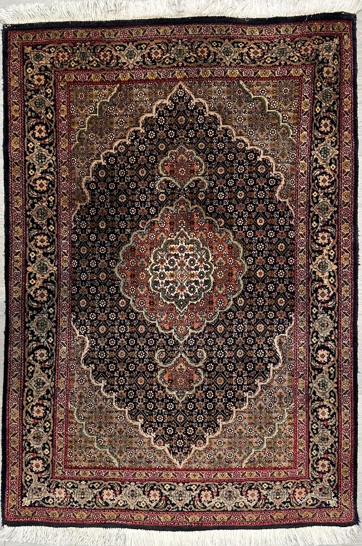 Persian Tabriz Mahi Rug | 2' 8" X 3' 10" | Black Colour | Urban Production
