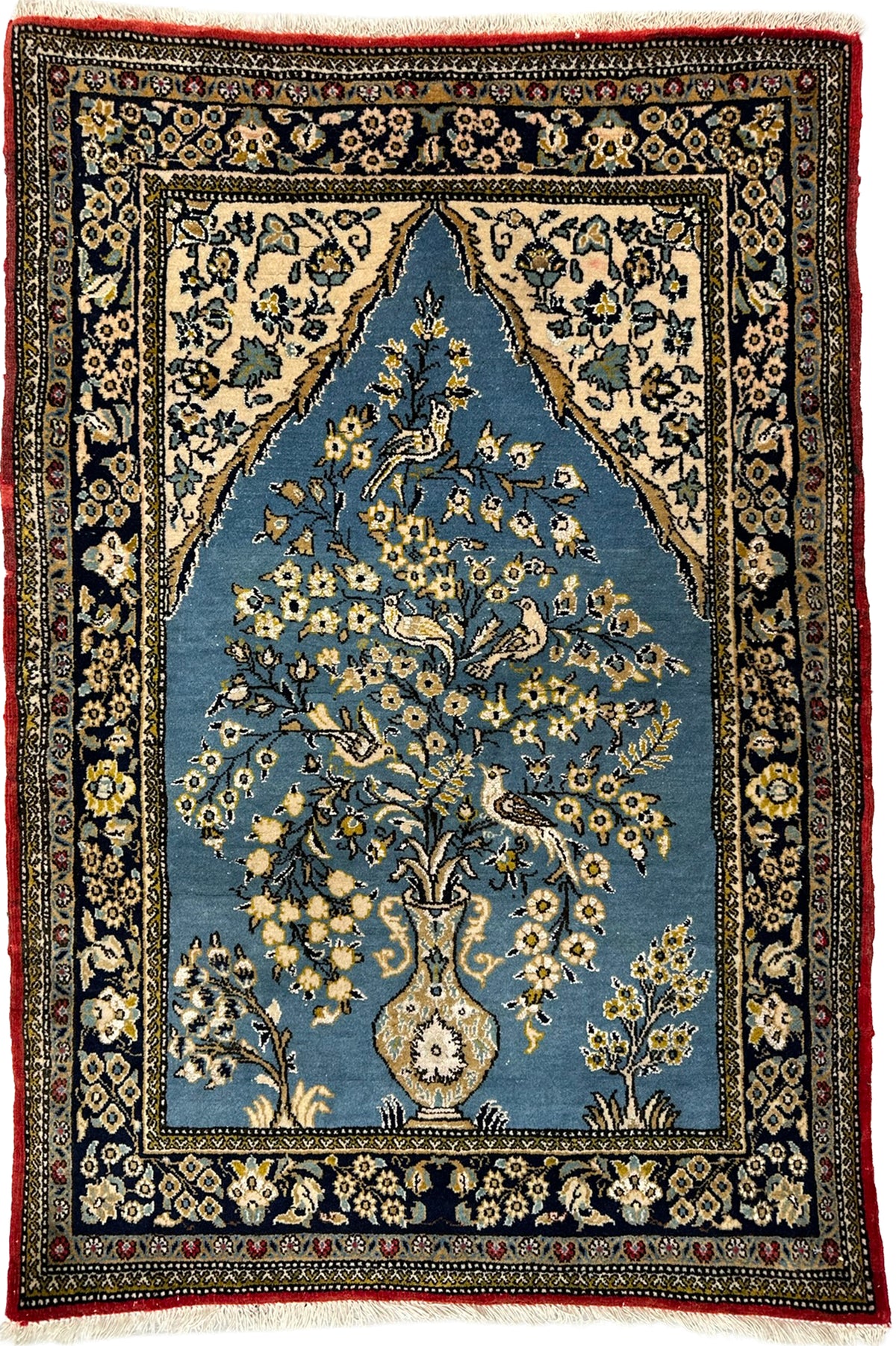 Vintage Persian Qom Rug Circa 1960 | 2' 6" X 3' 7" | Blue Colour | Urban Production