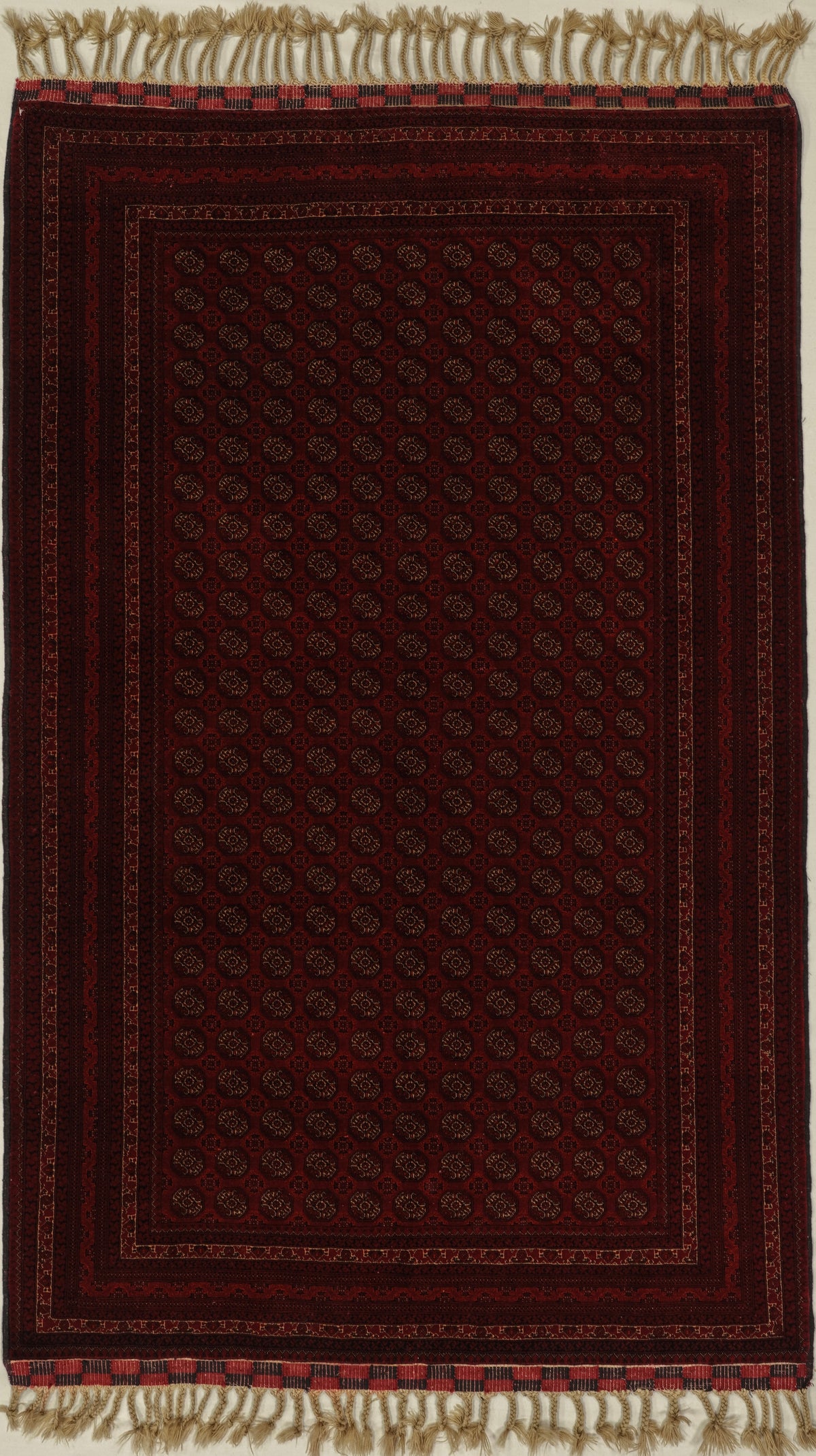 Afghan Turkmen rug | 4' 1" X 6' 5" | Geometric Design | Dark red & Black Colours | Extremely Fine | Tribal Production