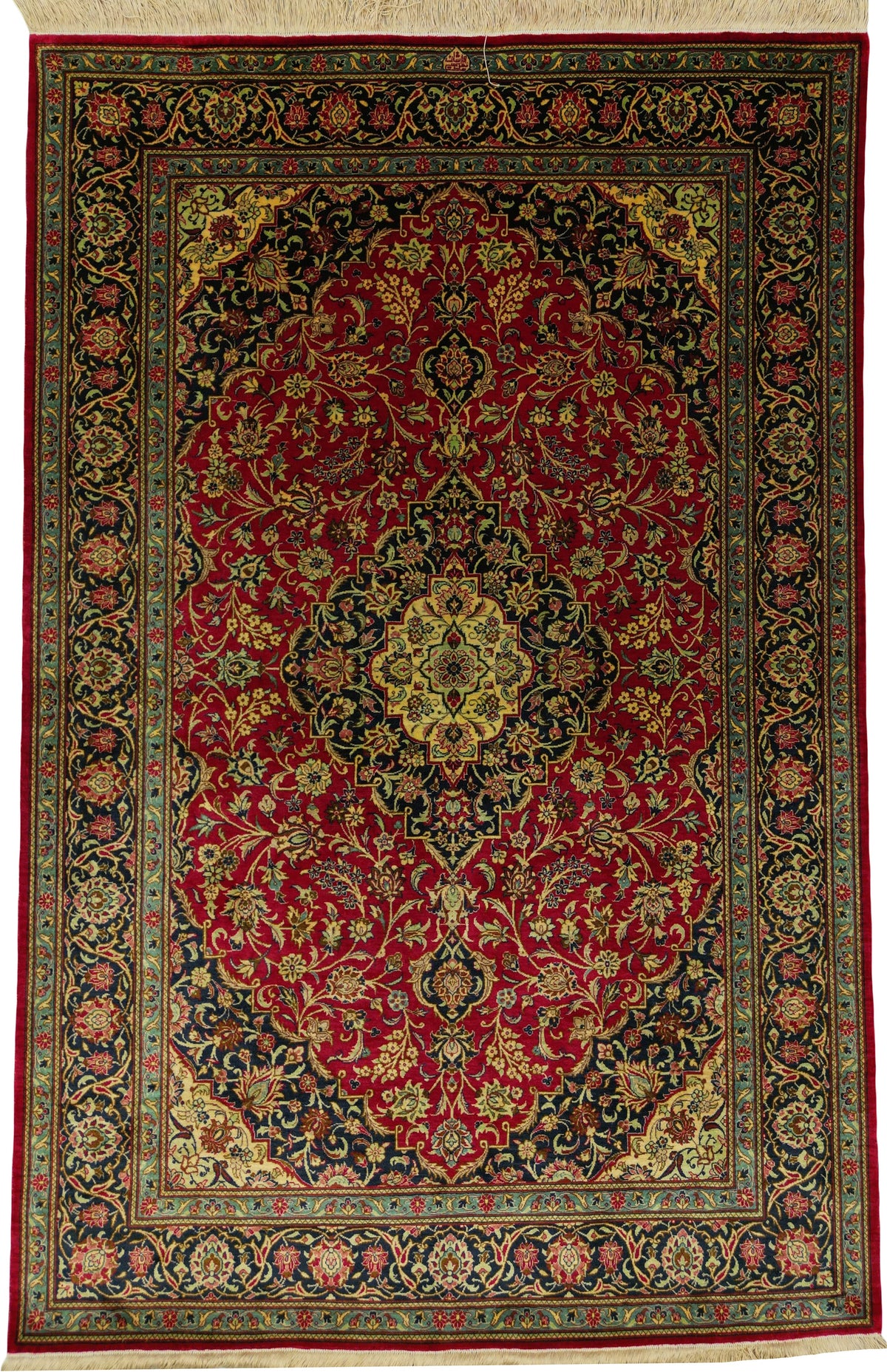 Persian Kashan Rug | 3' 2" X 4' 11" | Red colour | Floral Design | Pure Silk | Extremely Fine | Urban Production