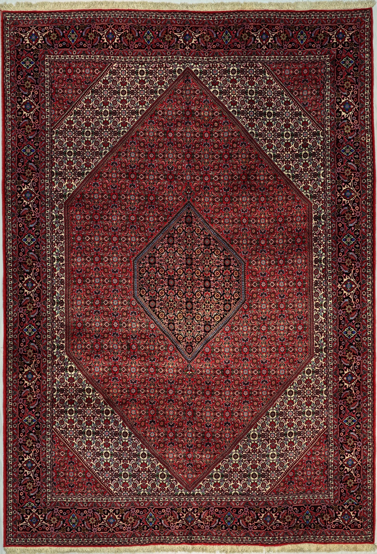 Persian Bijar Rug | 8' 3" X 11' 10" | Red & White Colours | Geometric Motif | Urban Production