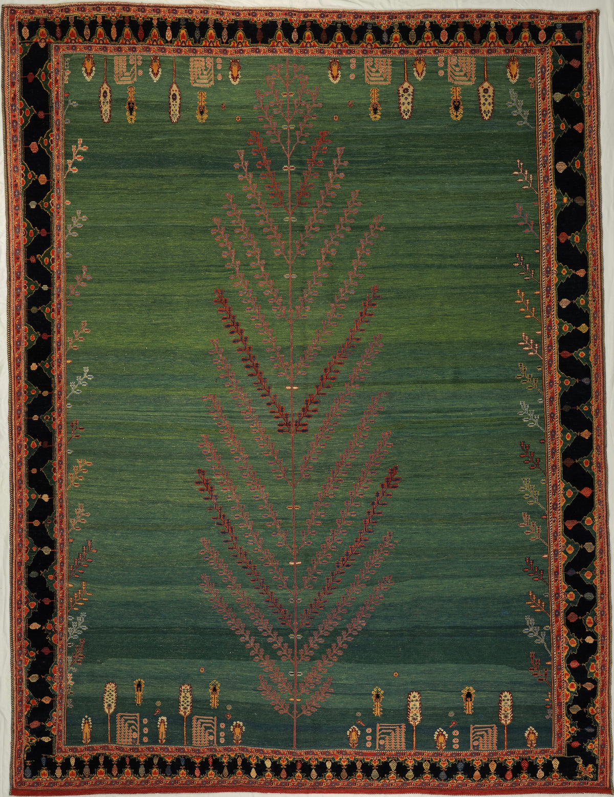 Persian Shiraz Carpet Kilim | 8’5” X 11’1” | Tree of Life Design | Green Colour | Tribal Design