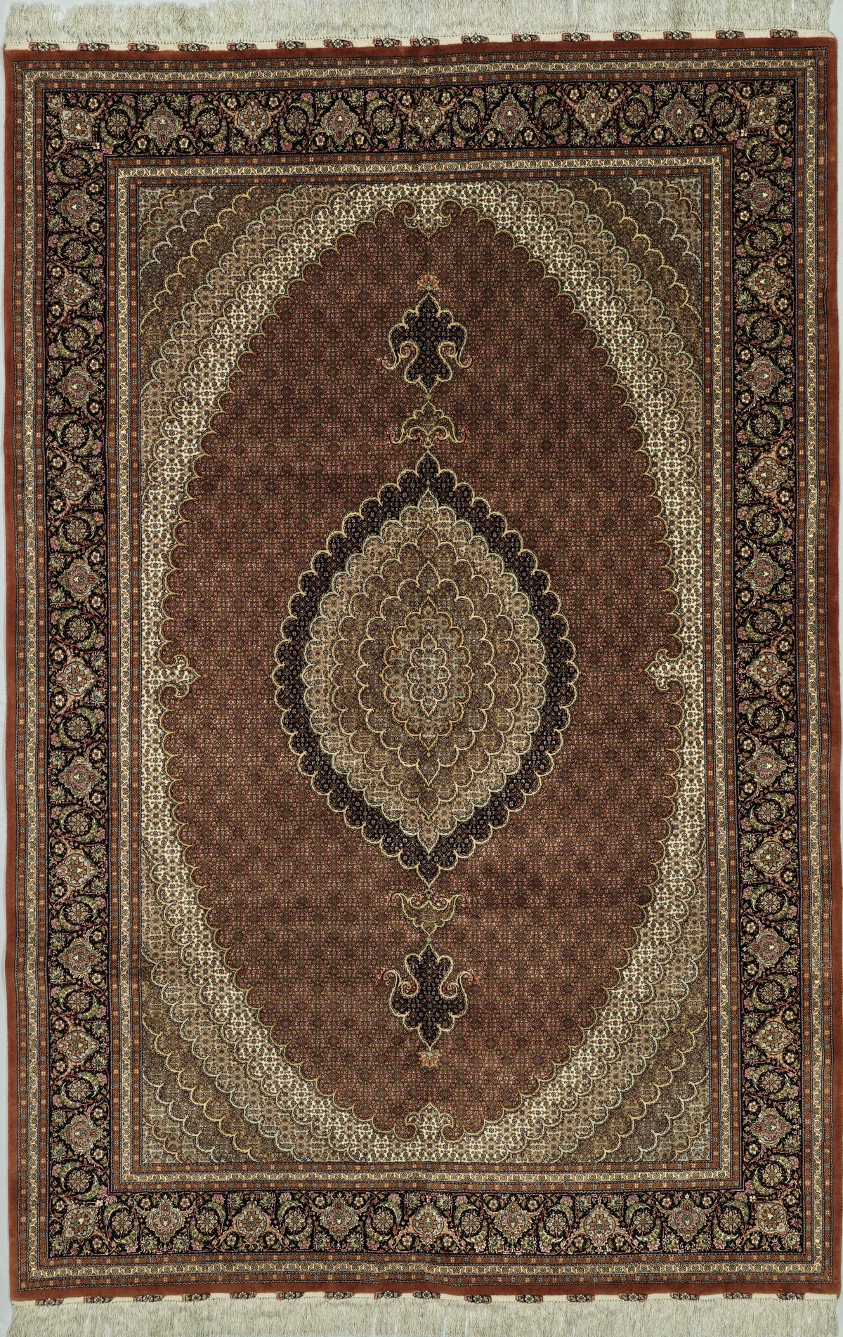 Persian Tabriz Mahi Rug | 6' 7" X 10' 0" | Fish Design | Wool & Silk | Finely Woven | Urban Production