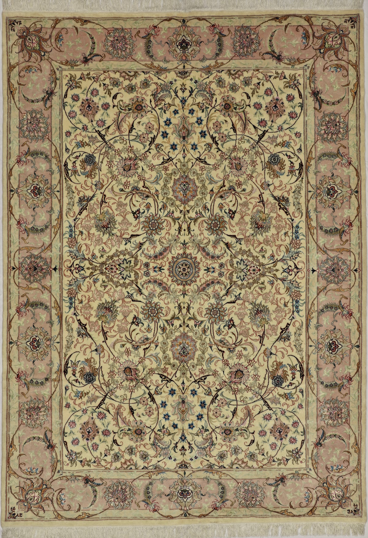 Persian Mashhad Rug | 8' 4" X 11' 11" | Tabriz Design | Light Colours | Wool & Silk | Finely Woven | Urban Production