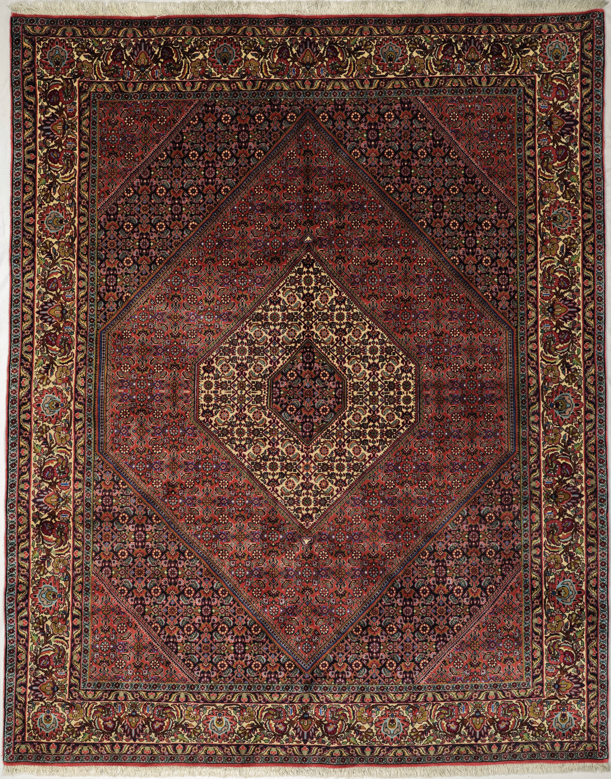 Persian Bijar Rug | 6' 7" X 8' 3" | Geometric Design | Red & Ivory Colour | Urban Production
