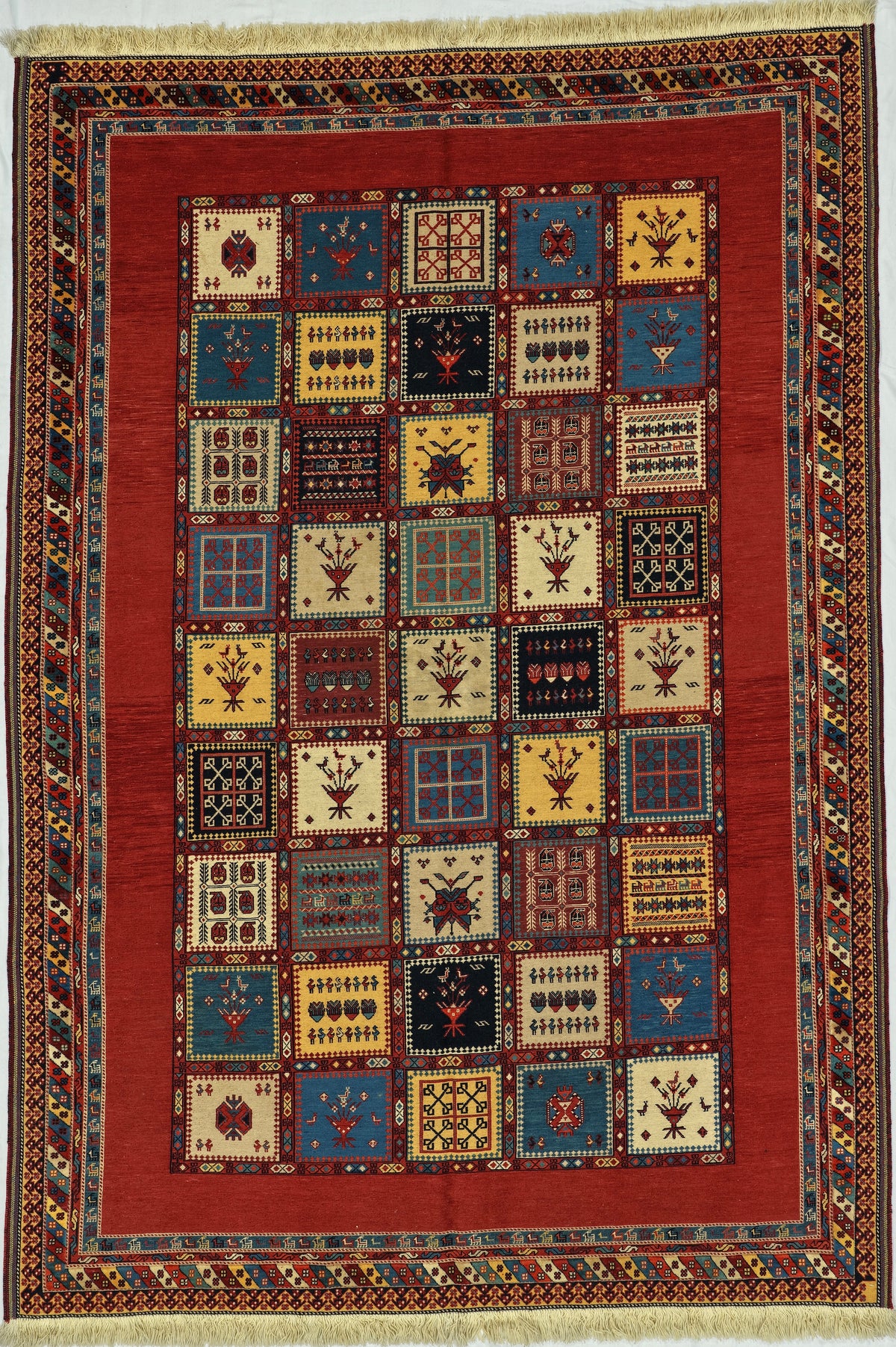 Persian Shiraz Carpet Kilim Rug | 6' 7" X 9' 6" | Panel Design | Multi-Coloured | Tribal Production