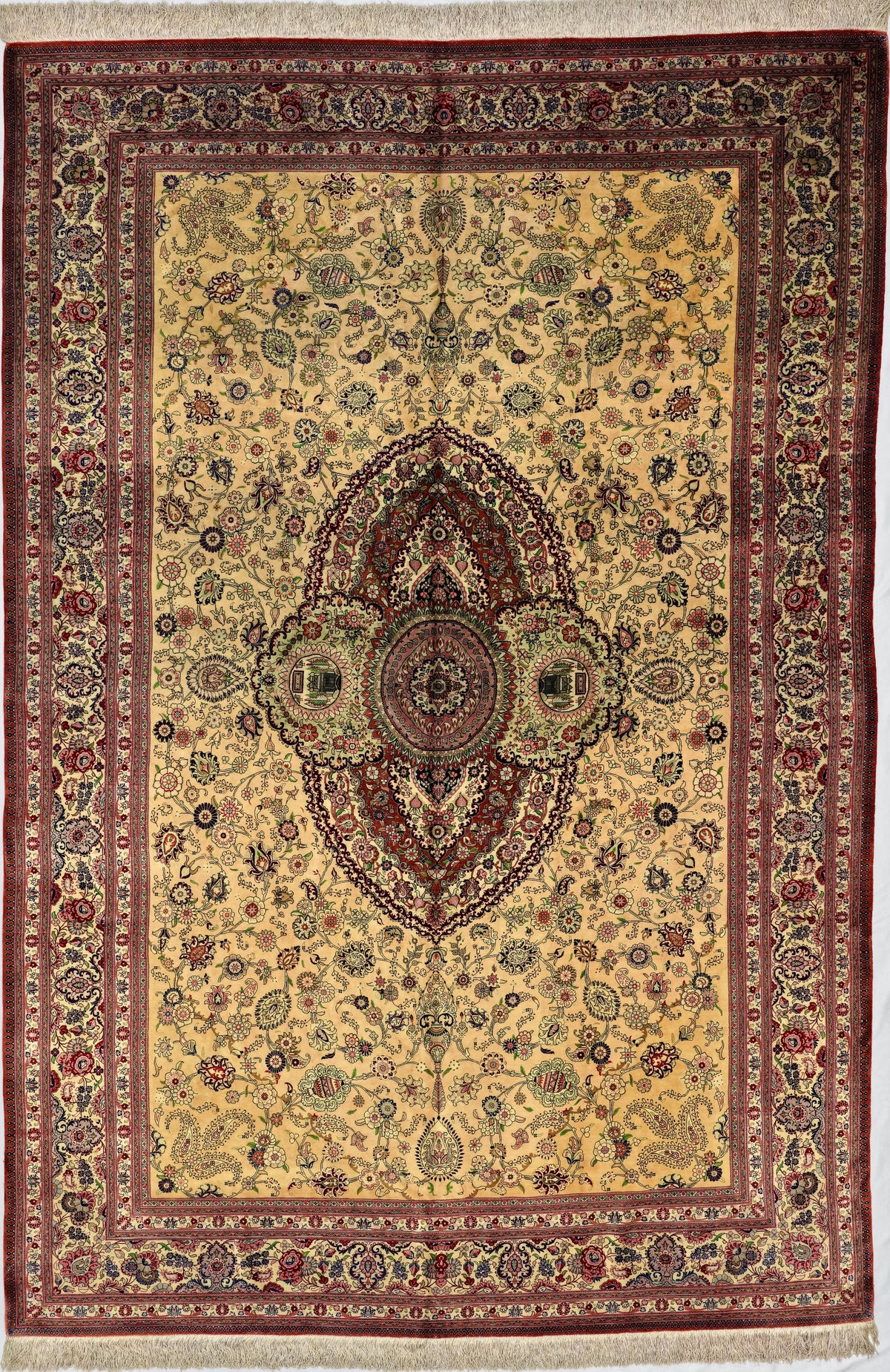 Persian Qom Jamshidi Rug | 6' 7" X 9' 10" | Light Colours | Pure Silk | Extremely Fine | Urban Production