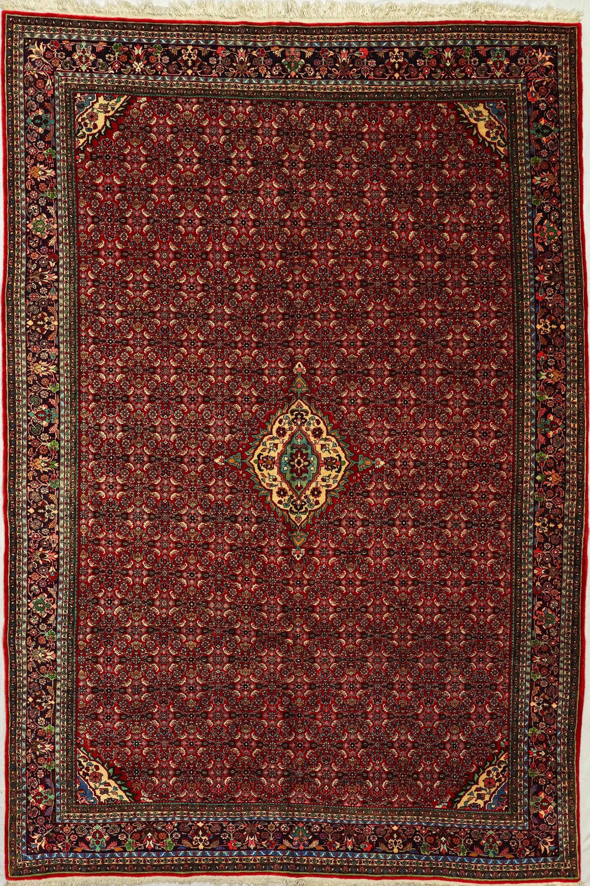 Vintage Persian Bijar-Halwai Rug Circa 1960 | 7' 4" X 10' 8" | Red & Black Colours | Finely Woven | Urban Production