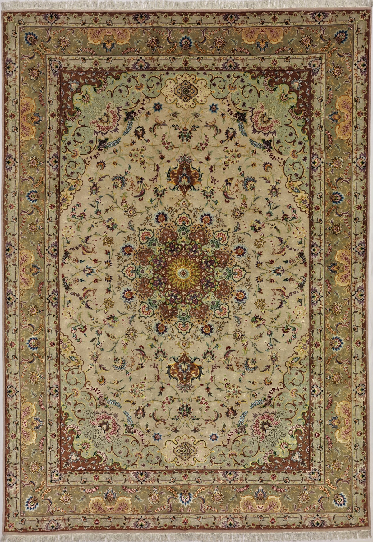 Persian Tabriz Rug | 8' 4" X 11' 12" | Chocolate & Green Colours | Urban Production