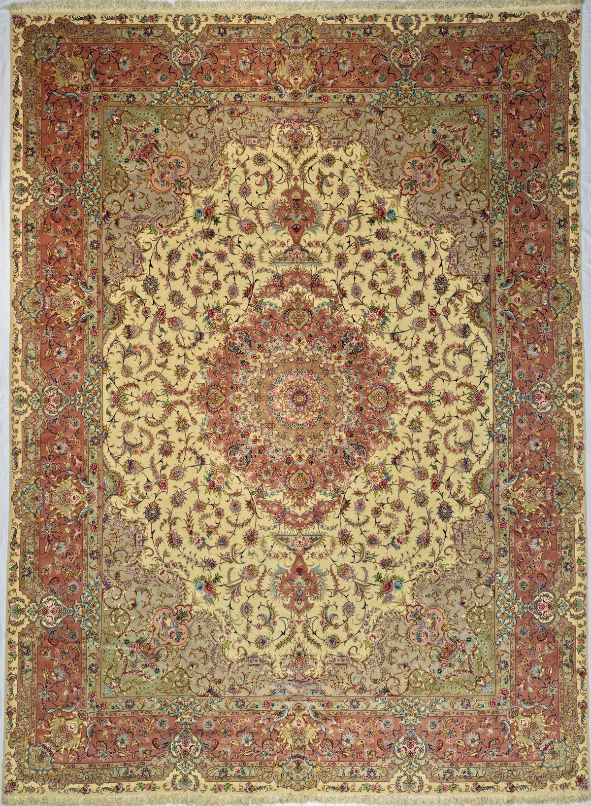 Persian Tabriz Rug | 9' 10" X 13' 3" | Wool & Silk | Peach & Ivory | Colours Extremely Fine | Urban Production