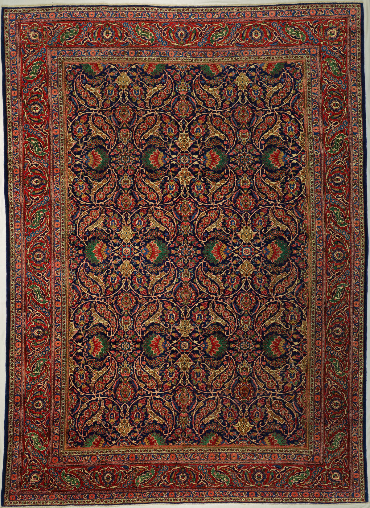 Antique Persian Kashan Rug Circa 1920 | 8' 8" X 11' 11" | Unique Design | Navy Blue & Red Colours | Urban Production