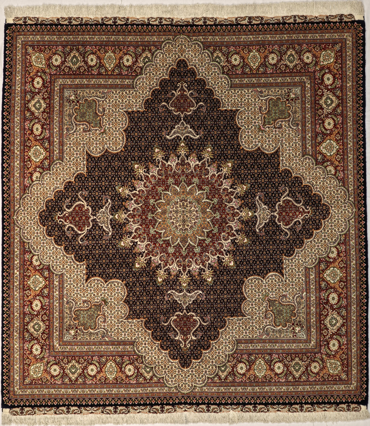 Persian Tabriz Mahi Rug | 6' 7" X 6' 11" | Fish Design | Wool & Silk | Finely Woven | Urban Production