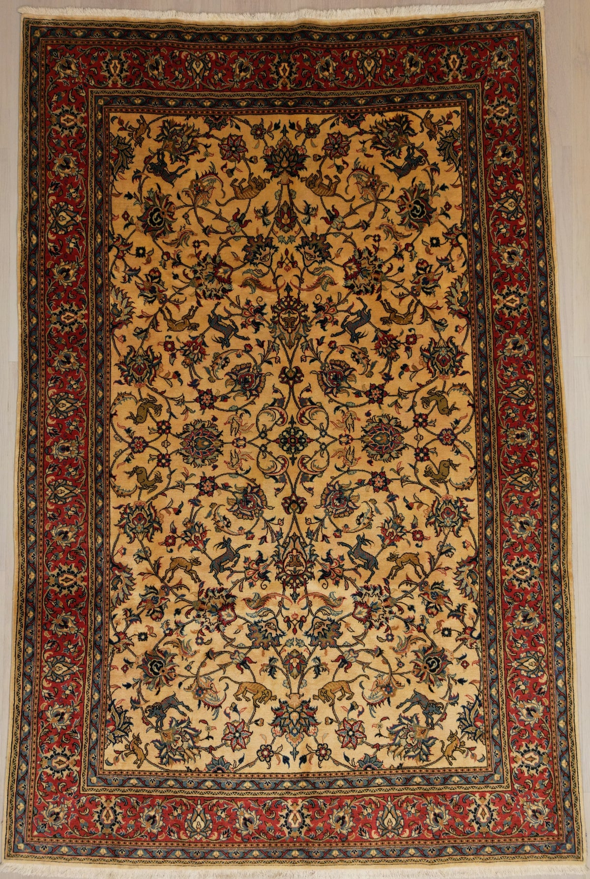 Persian Sarouk Rug | 6' 5" X 9' 8" | Floral All-over Design | Beige & Red Colours | Urban Production