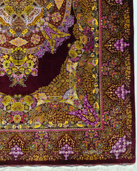 Persian Qom Rug | 4' 7" X 6' 4" | Medallion Design | Burgundy, Gold, & Purple Colours | Extremely Fine | Pure Silk | Urban Production