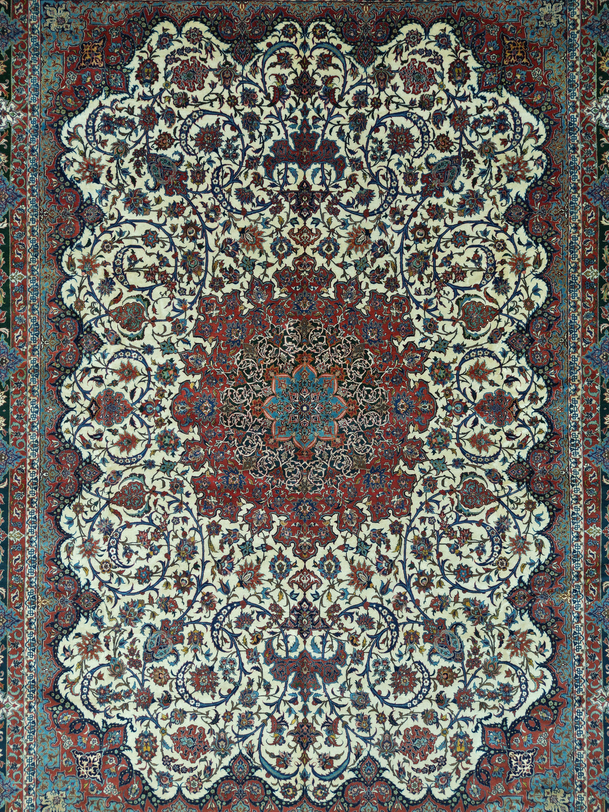 Antique Persian Isfahan Shureshi Rug Circa 1930  | Designed by Ahmad Archang | 14' 6" X 10' 6" | Cream & Red Colours | Urban Production | Extremely Fine